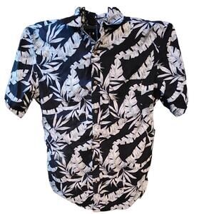 Old Navy Regular Fit L Floral Hawiian‎ Shirt Black/White pit/pit 24" length 29"